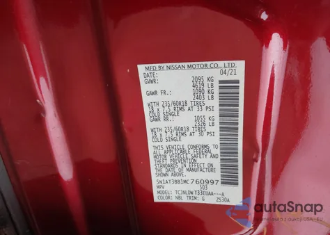 2021 Nissan Rogue Sv Intelligent Awd from USA, damaged, VIN 5N1AT3BB1MC760997